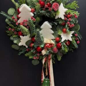 Wianek świąteczny 45 cm białe choinki nr B321