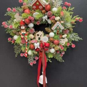 Wianek świąteczny 34 cm zielony domek nr B330