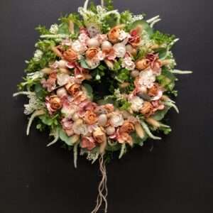 Wianek wiosenny pomarańczowy domki 36 cm nr S173