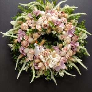 Wianek wiosenny różowy gąski 36 cm nr S175