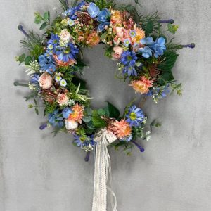 Wianek na drzwi niebieska hortensja 45 cm nr W048