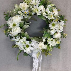 Wianek na drzwi biała margaretka 35 cm nr W049