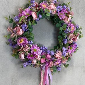 Wianek na drzwi różowy pełnik 45 cm nr W057