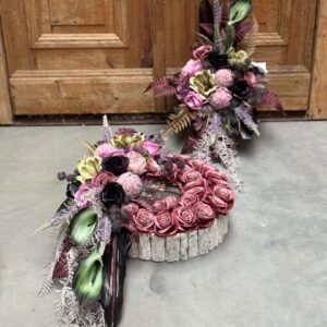 Zestaw nagrobny okrągły pojemnik zielona magnolia nr 799