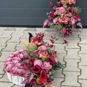 Zestaw nagrobny okrągły pojemnik kalia z magnolią nr 809