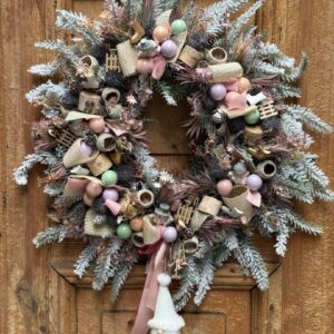 Wianek świąteczny 45 cm pastelowe kolory nr B346