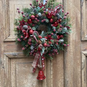 Wianek świąteczny 38 cm czerwony dzwonek nr B413